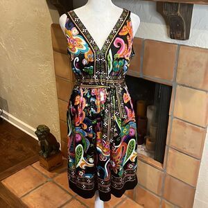 ECI Poly/Spandex Paisley Floral Belted Sleeveless Dress, 10!